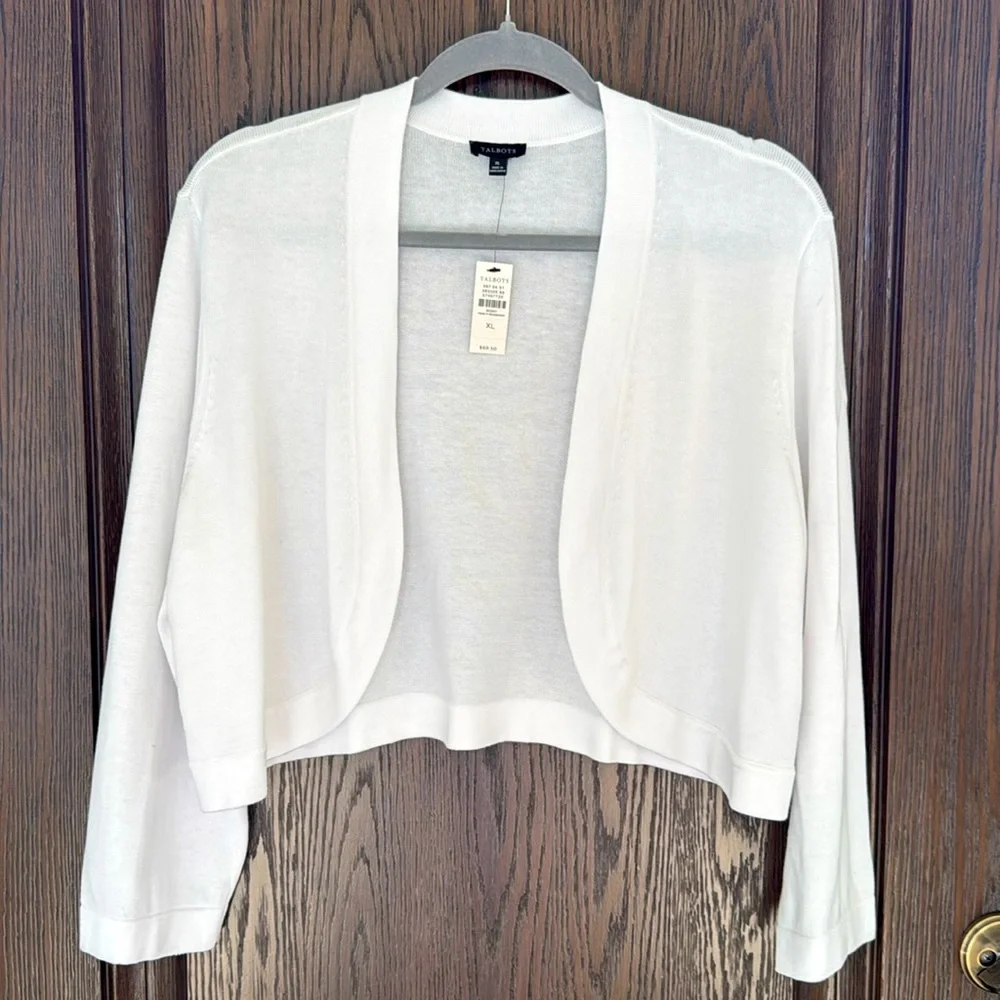 NWT Talbots Women's White Open-Front Cropped Cardigan Sweater- Size XL - Picture 1 of 8